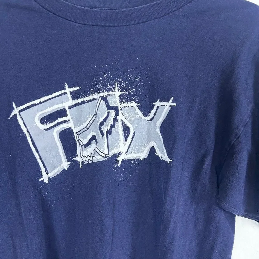 Fox Racing T Shirt Mens Large Navy Blue Graphic Fox Riders Co Motocross Tee